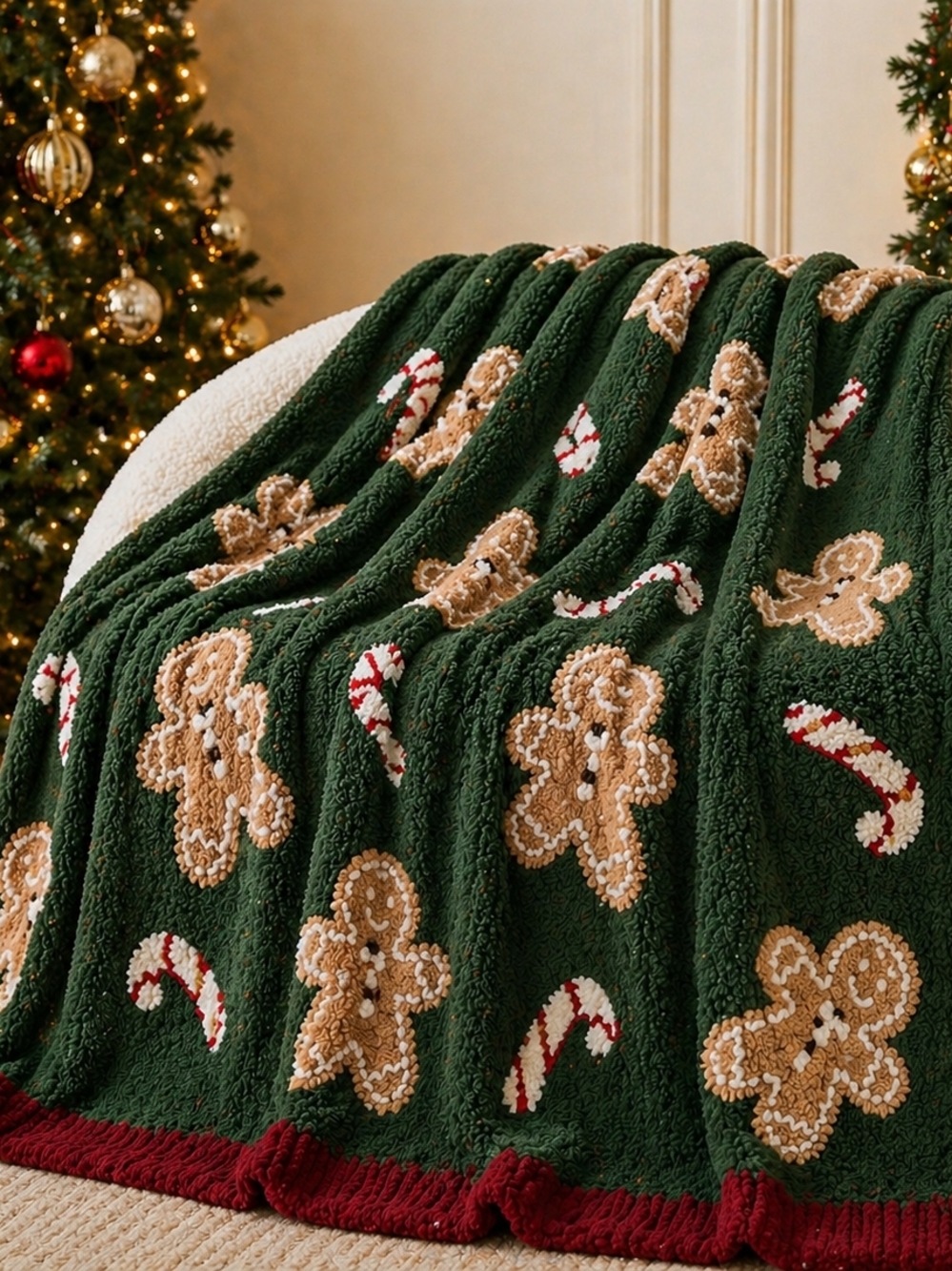 Snuggle Sac Green Gingerbread Throw Blanket Cozy Holiday 50x60